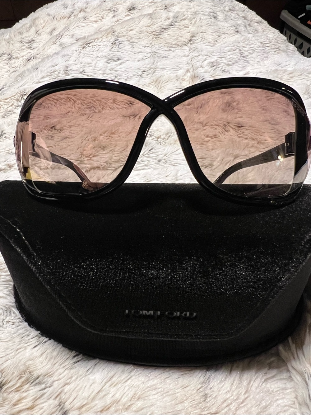 Tom Ford Black Frame Sunglasses with Pink Gradient Lenses